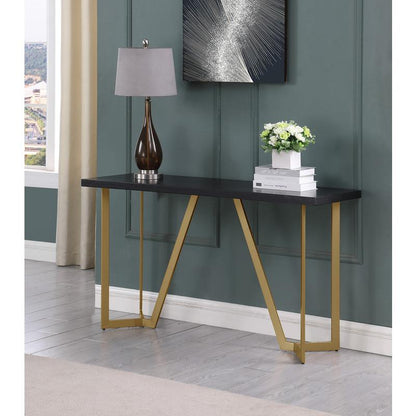 4pc Black wood top coffee table set w/ gold color iron base (1 coffee+2End+1console table)