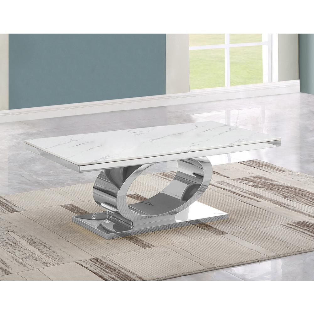 3pc White marble coffee table set with silver base (1 Coffee+2 End tables)