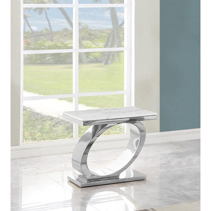 3pc White marble coffee table set with silver base (1 Coffee+2 End tables)