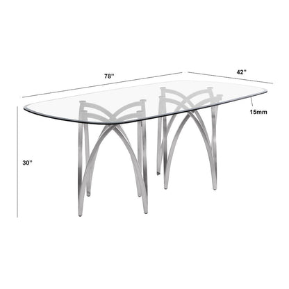 7Pc Tempered Glass Dining Table Set With 6 Black With Matte Silver Side Chairs