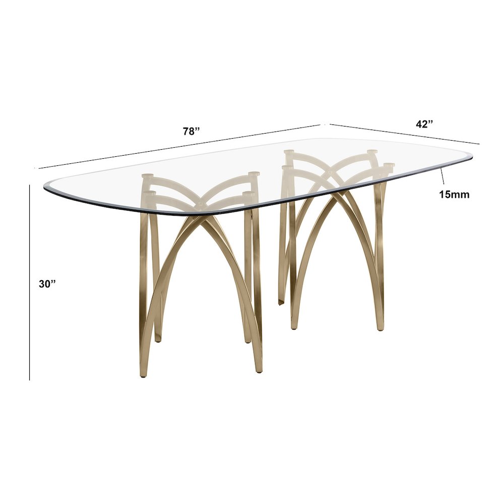 7Pc Tempered Glass Dining Table Set With 6 Black With Matte Gold Side Chairs