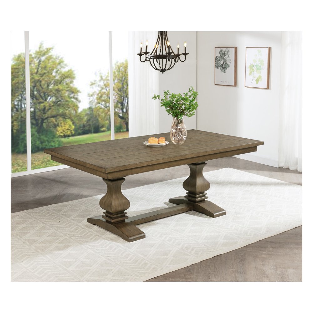 7 Piece Traditional Dining Set With Grey Side Chairs