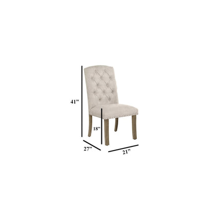 5 Piece Traditional Dining Set With Beige Side Chairs