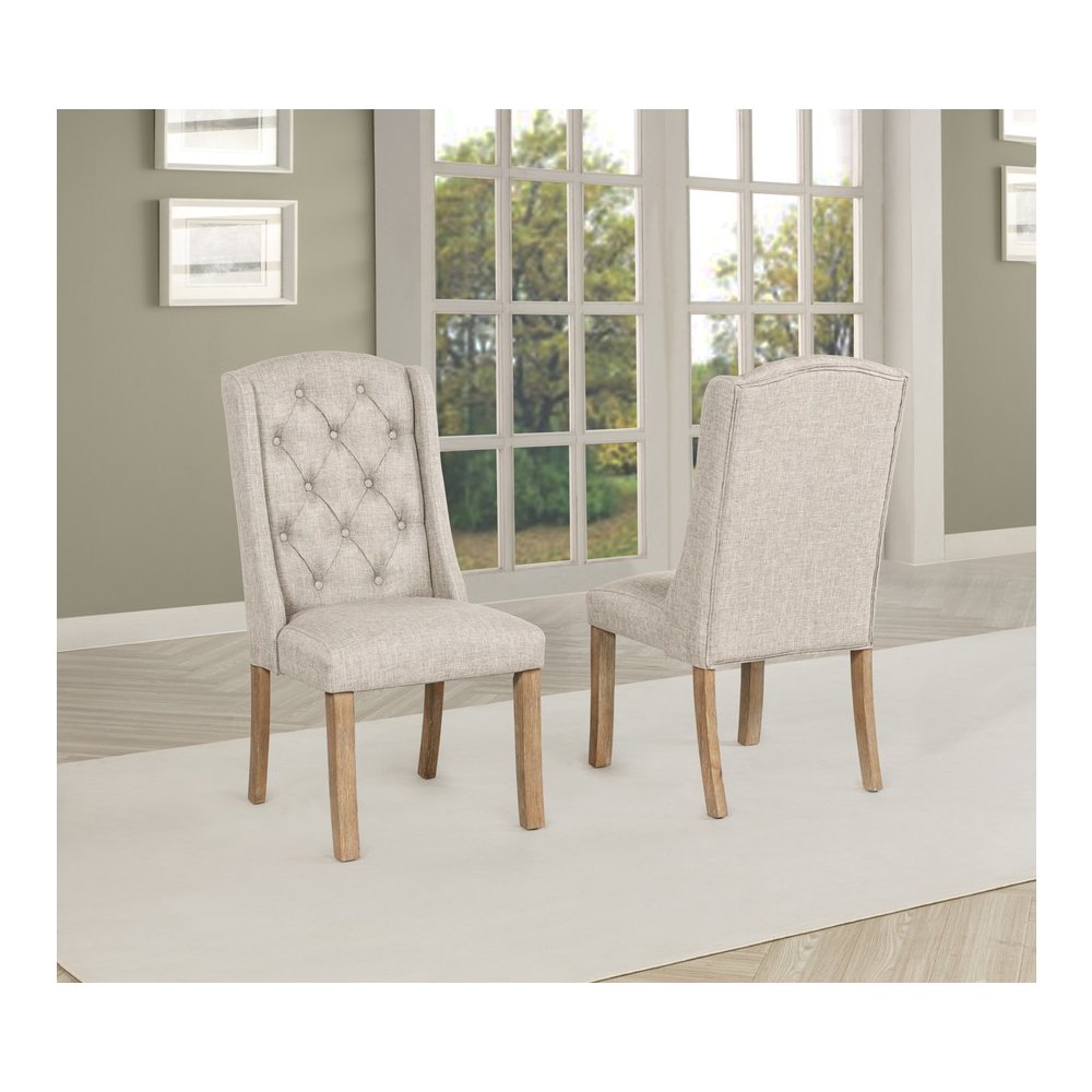 5 Piece Traditional Dining Table With Beige Side Chairs