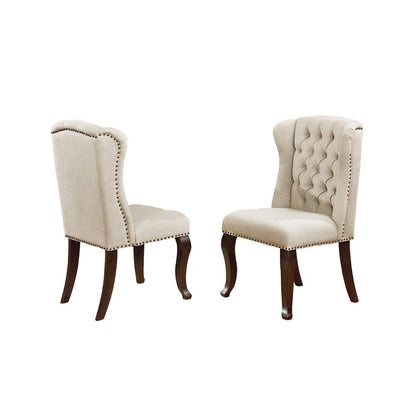 Classic 9pc Dining Set w/Uph Wingback Chairs Tufted & Naildhead Trim, Table w/Center 20" Leaf, Beige