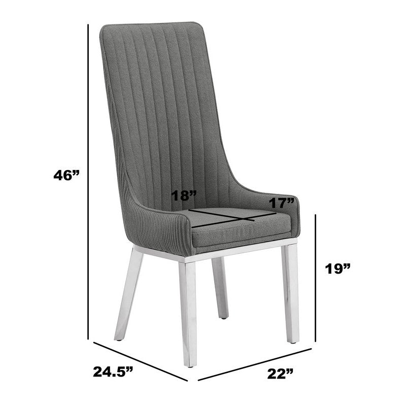 Black, Teddy Fabric, Pleated Back Side Chair With Silver Base, Set Of Two