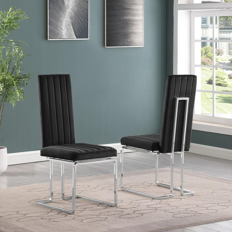 5-piece glam dining set with 4 Black chairs and one 79" glass  table