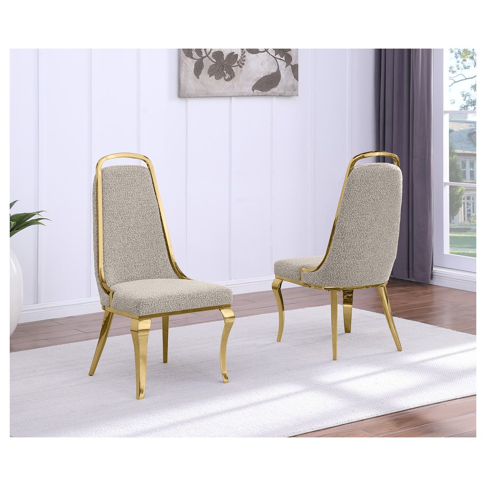 Gray Boucle Side Chairs With Gold Base (Set Of 2)