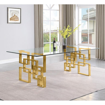 9-piece glam dining set with 8 black chairs and a 95" long glass  table