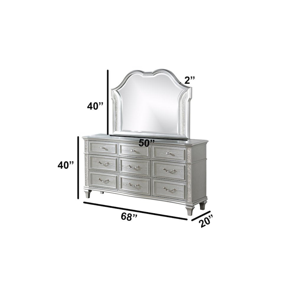 4 Piece Silver Eastern King Panel Bedroom Set ( Ekb+Dresser+Mirror+Ns)