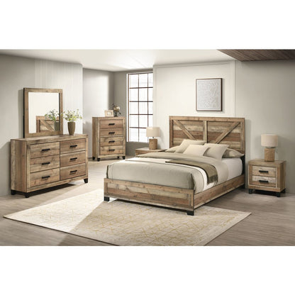 5pc Queen Panel Bedroom Set Weathered Brown Pine color