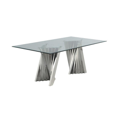 Classic 7pc Dining Set w/Faux Leather Side Chair, Glass Table w/ Silver Spiral Base, White