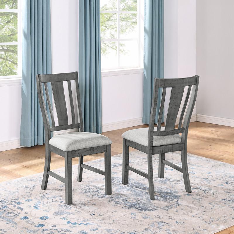 Upholstered rustic grey dining chairs with light grey linen fabric (SET OF 2)