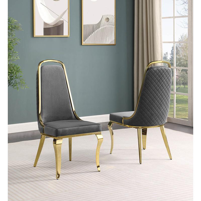 7-piece glam dining set with 6 Dark grey chairs and one 79" glass dining table