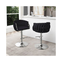 Velvet Upholstered barstool in Black fabric with a gold color base (SET OF 2)