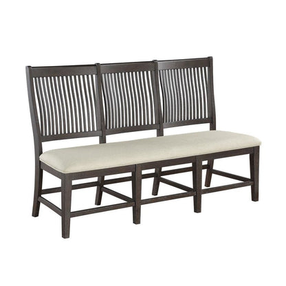 Rustic brown side bench with beige linen fabric (bench only)
