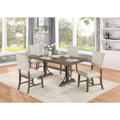 Upholstered dining chiar in brown oak and beige linen (SET OF 2)