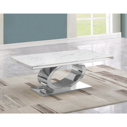 2pc White marble coffee table set with silver base (1 Coffee+ 1 End table)