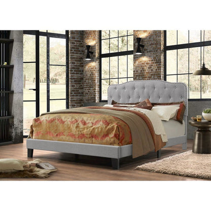 Queen/Full Headboard Gray Linen Upholstered Button Tufted & Nailhead Trim