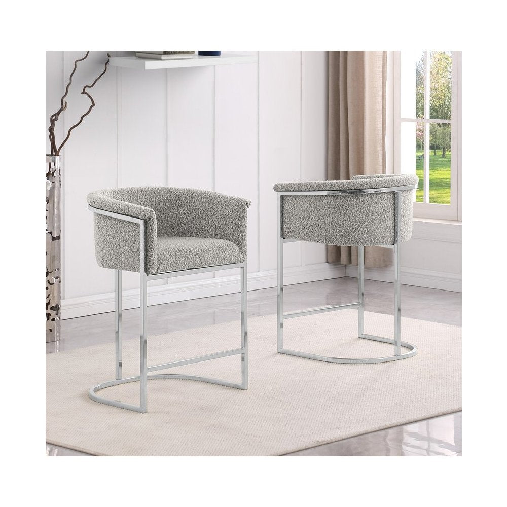 Best Quality teddy Boucle in rich gray barstool - Set of 2