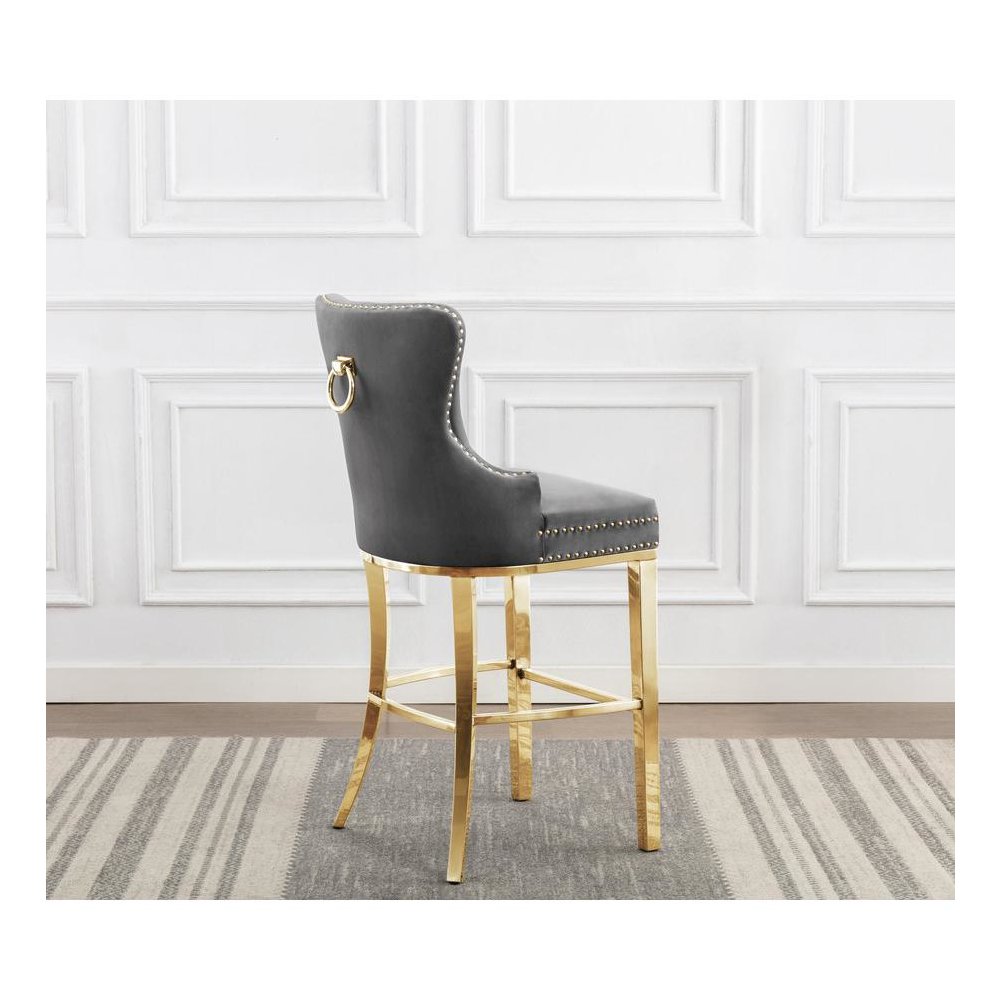 29" Dark grey velvet bar stool with gold color stainless steel base (SET OF 2)