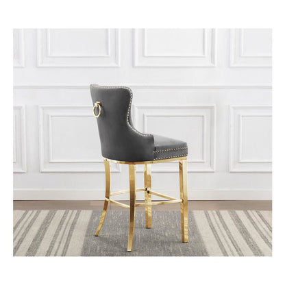 29" Dark grey velvet bar stool with gold color stainless steel base (SET OF 2)