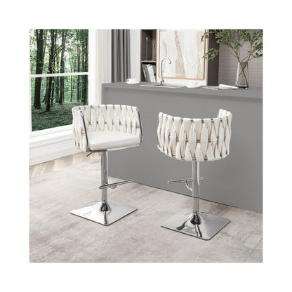 Barstool in White faux leather and silver color base (SET OF 2)