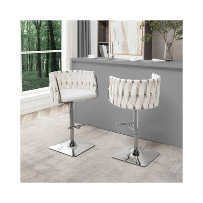 Velvet upholstered barstool in Cream fabric and silver color base (SET OF 2)
