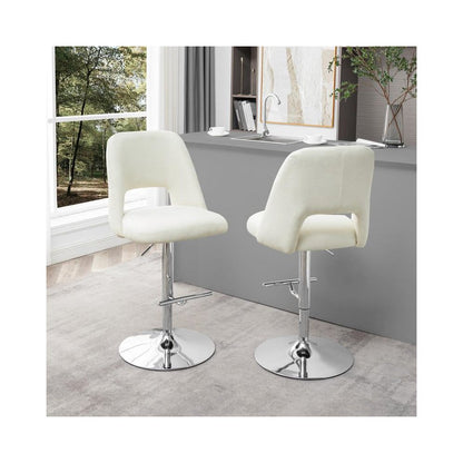 Boucle fabric upholstered barstool with a beige seat and silver base (SET OF 2)