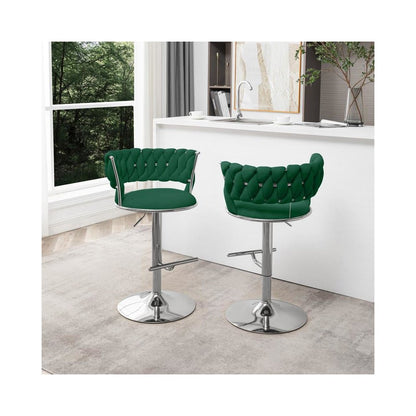 Emerald green adjustable barstool with silver color base (SET OF 2)