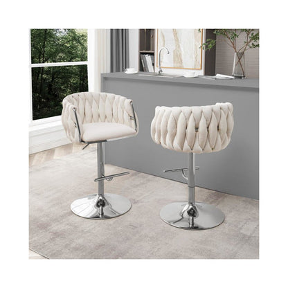 Velvet Upholstered barstool in Cream with Silver color base (SET OF 2)