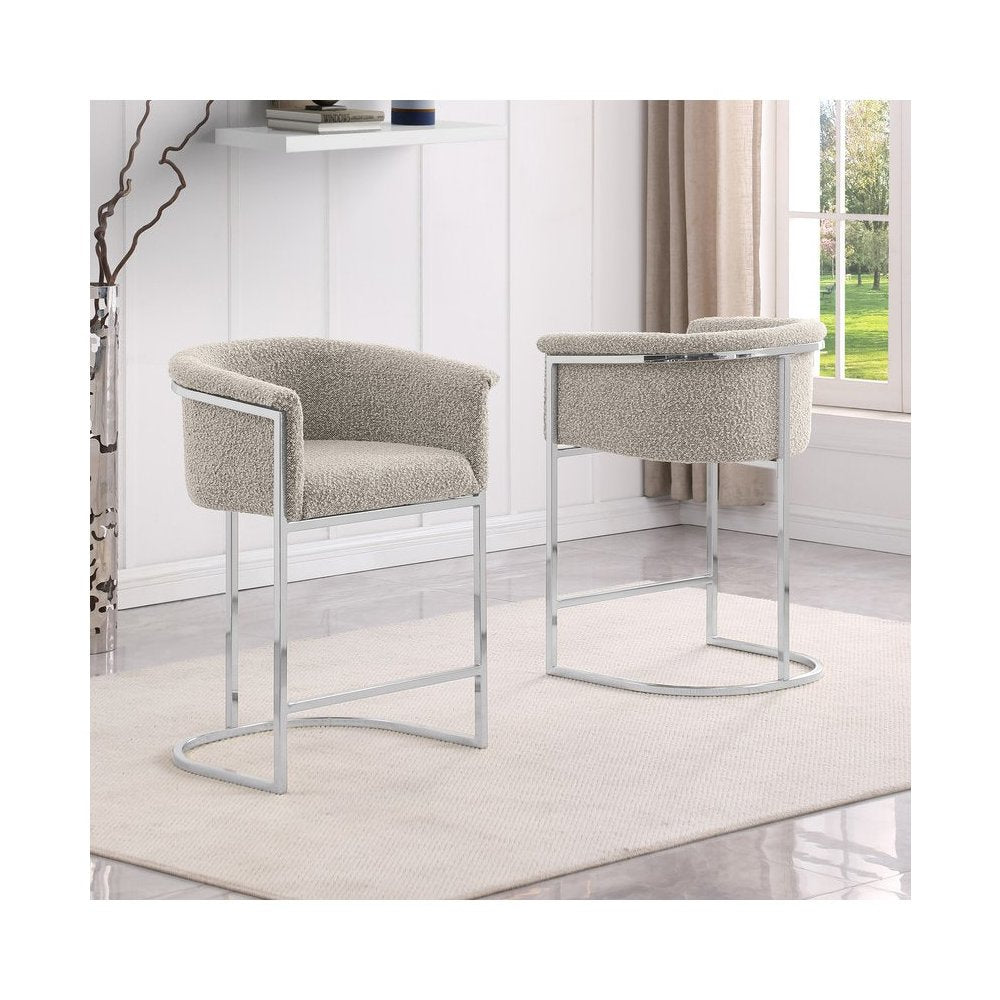 Best Quality teddy Boucle in gray barstool - Set of 2