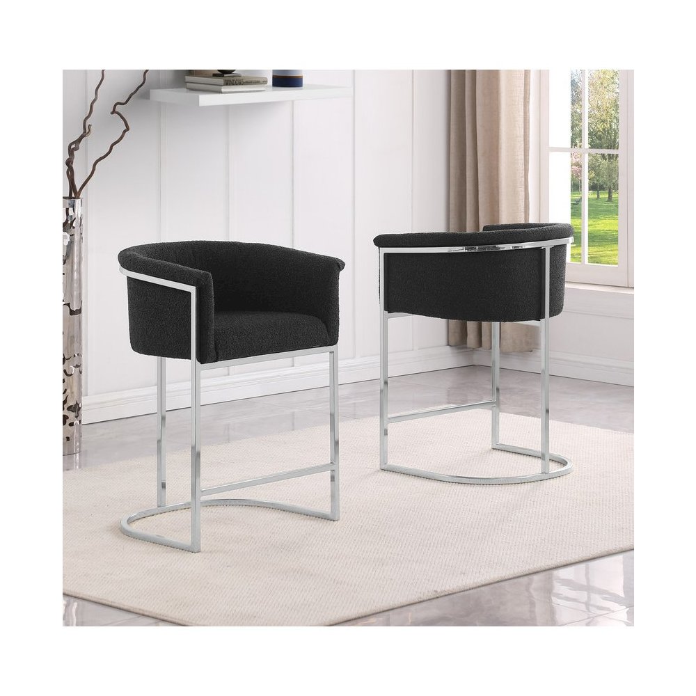 Best Quality teddy Boucle in black barstool - Set of 2
