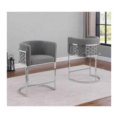 Honeycomb back barrel chair in Dark gray with silver base, Set of 2
