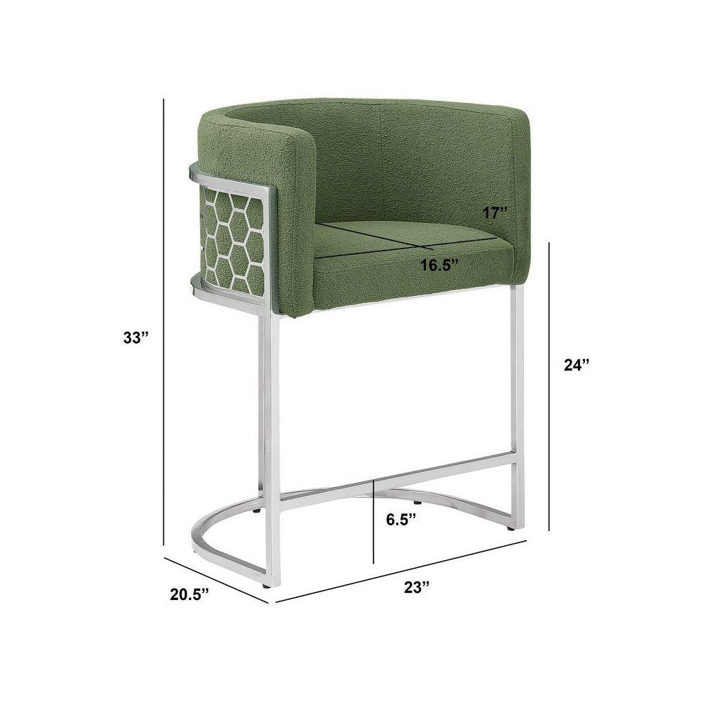 Honeycomb back barrel chair in Green with silver base, Set of 2