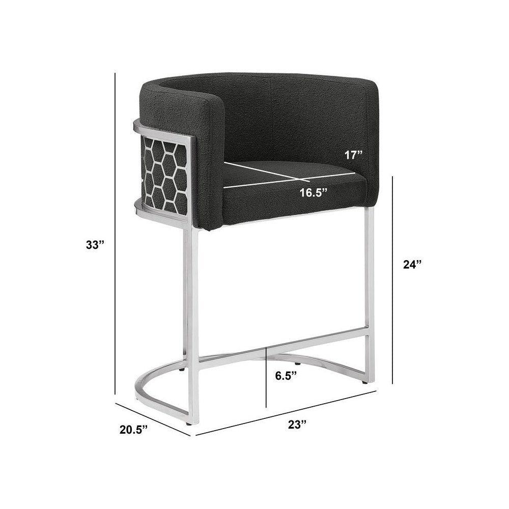Honeycomb back barrel chair in Black with silver base, Set of 2