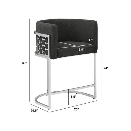 Honeycomb back barrel chair in Black with silver base, Set of 2