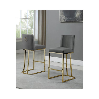 24" Velvet Counter Stool, Dark Grey, Chrome Gold Base (Set of 2)