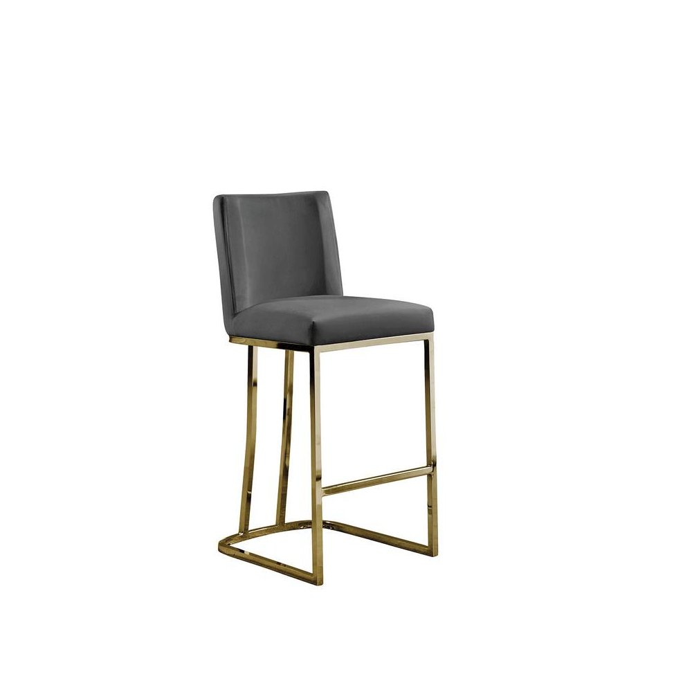 24" Velvet Counter Stool, Dark Grey, Chrome Gold Base (Set of 2)