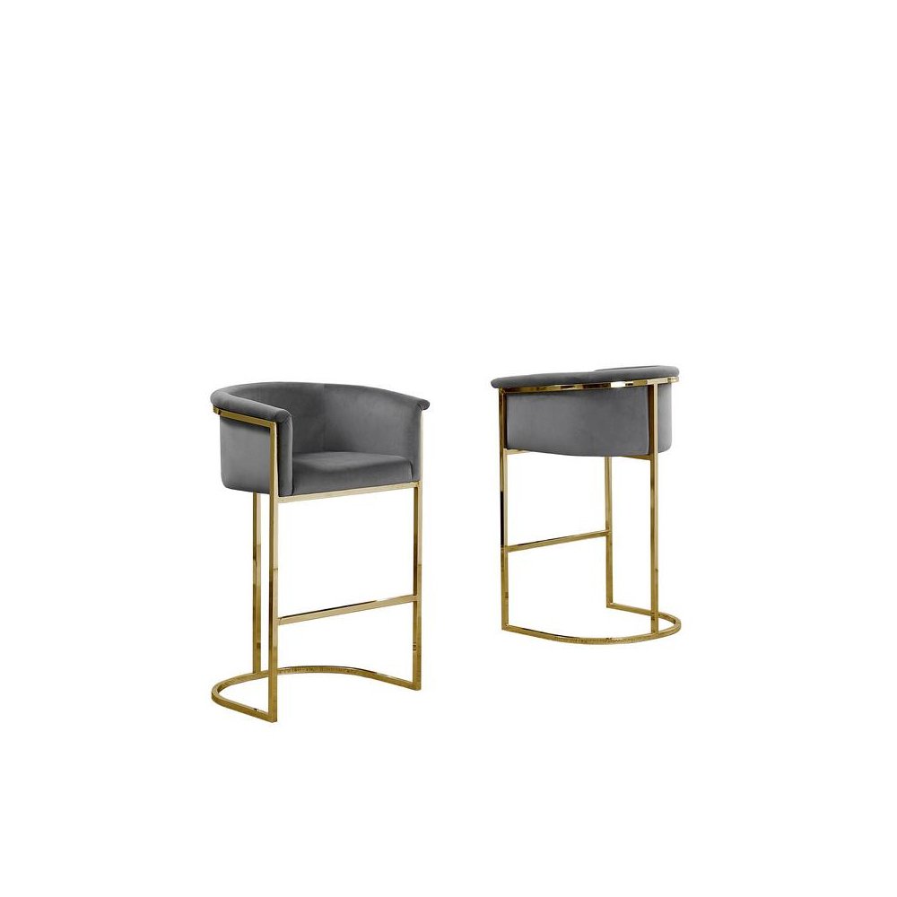 24" Dark Gray Velvet Upholstered Counter Height with Gold Base-Single