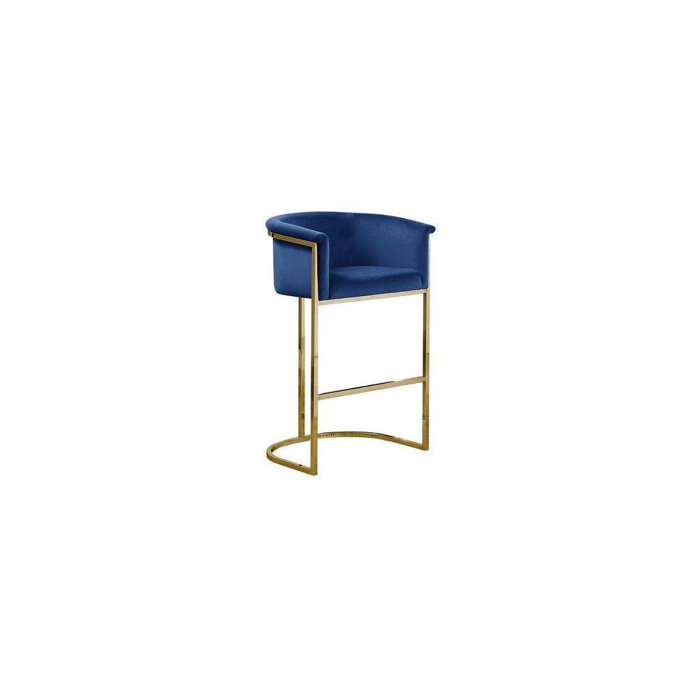 24" Navy Blue Velvet Upholstered Counter Height with Gold Base Single