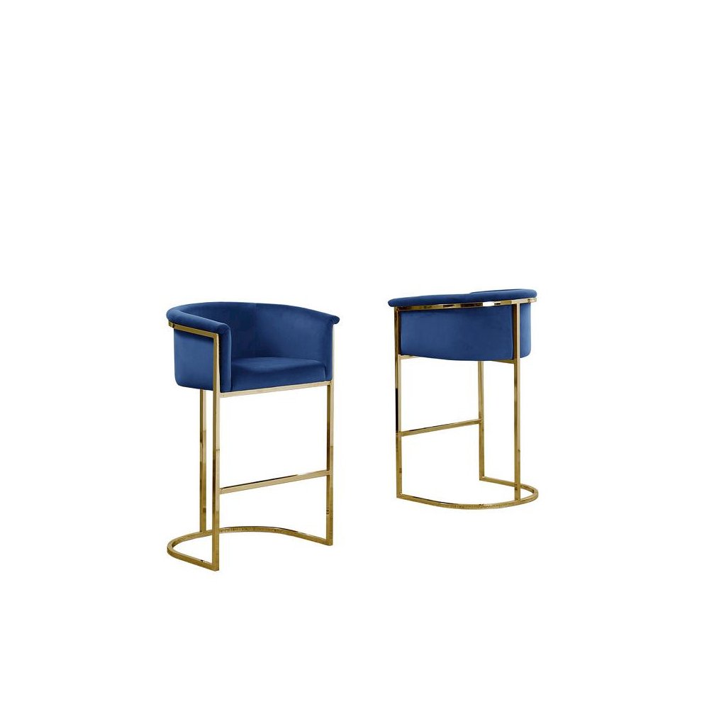24" Navy Blue Velvet Upholstered Counter Height with Gold Base Single
