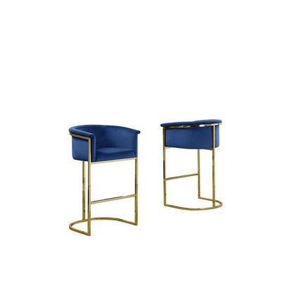 24" Navy Blue Velvet Upholstered Counter Height with Gold Base Single