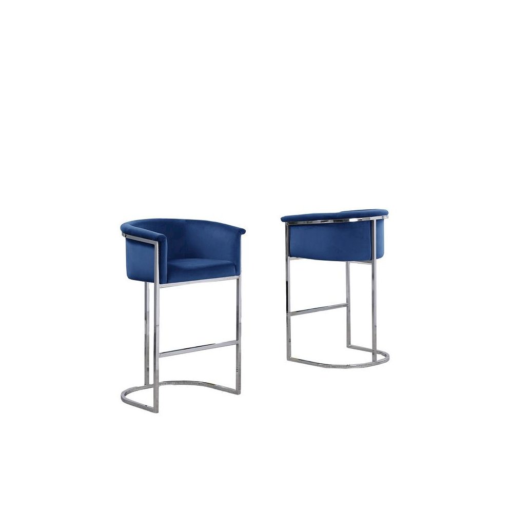24" Navy Blue Velvet Upholstered Counter Height with Silver Base Single