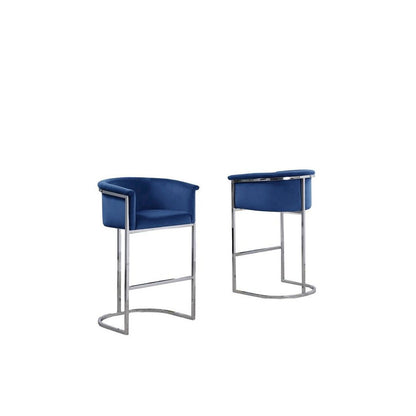 24" Navy Blue Velvet Upholstered Counter Height with Silver Base Single