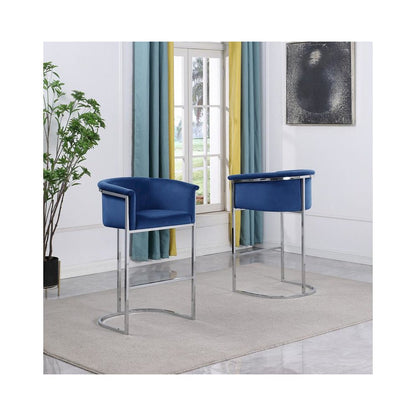 24" Navy Blue Velvet Upholstered Counter Height with Silver Base Single