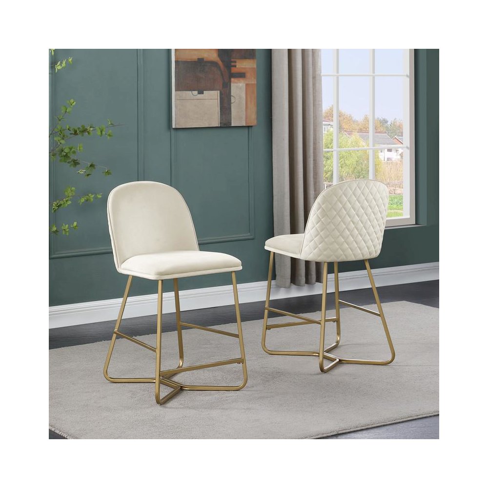 Upholstered counter height in cream velvet (set of 2)