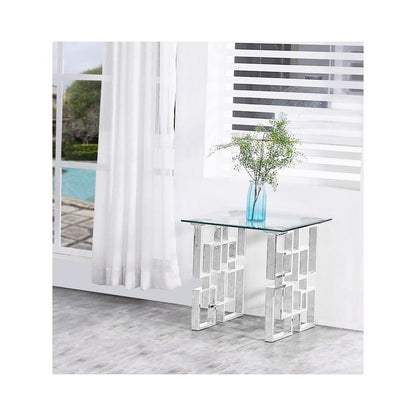 Clear Glass End Table with Silver Stainless Steel legs