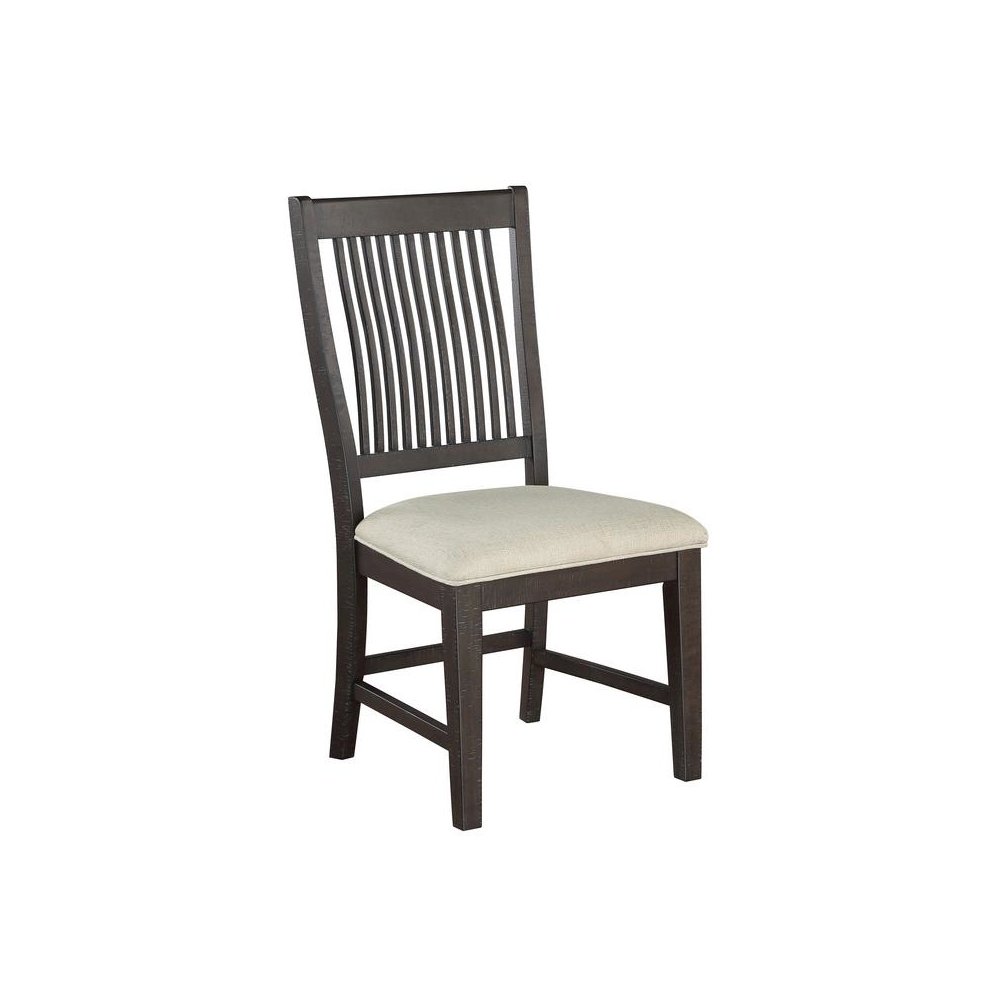 Rustic brown side chairs with beige linen fabric, SET OF 2
