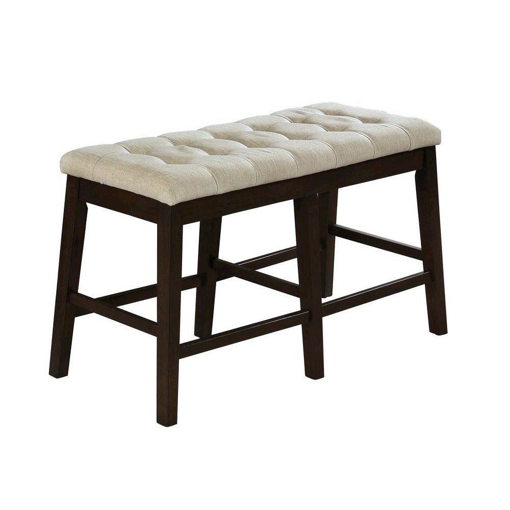 Counterheight (24") Bench with Beige Linen and Tufted Seats